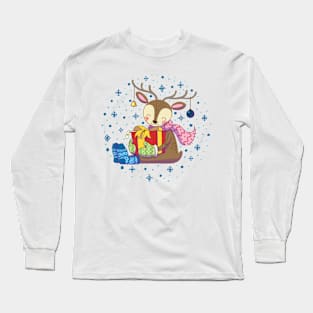 Charlie the reindeer with a gift Long Sleeve T-Shirt